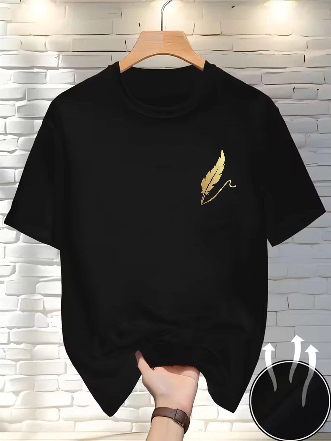 New Round Neck Running T-shirt Men Summer Thin Top Feather print Quick Dry Short Sleeve Breathable Fitness Sports T-shirt Wear
