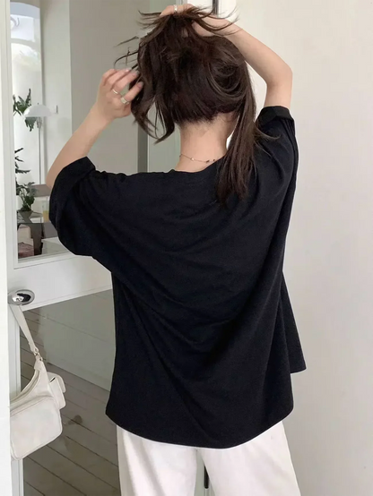 Womens Round Neck T-shirt with Arm Niche Design Printed Summer New Roosevelt Slim Fit Fashionable Top Plus Size Cotton Shirt Top