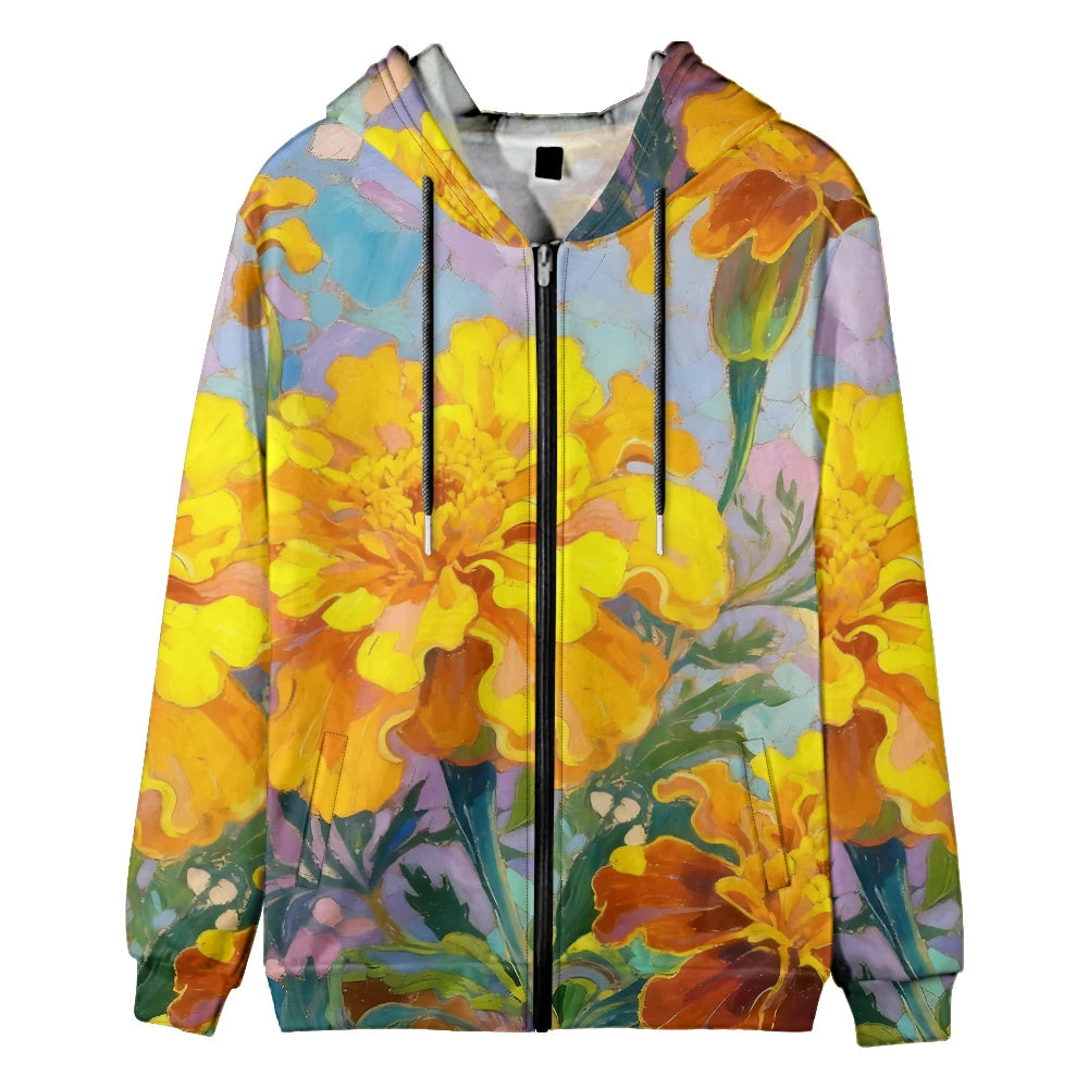 Trendy Floral Zip-Up Hoodies with Vibrant Flower Patterns Printed Unisex Spring Autumn Casual Streetwear and Outdoor Activities