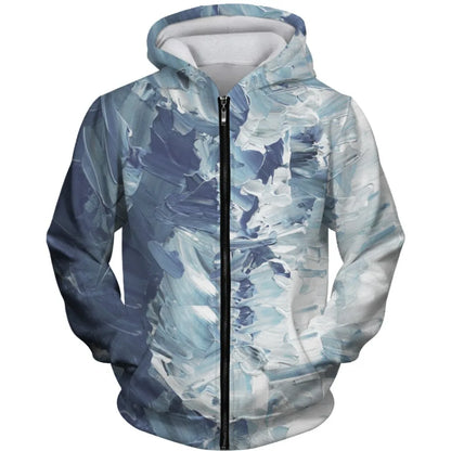 Abstract Art Zip Up Hoodie Blue Purple Green Watercolor Pattern Printed Casual Streetwear Sweatshirt with Hood Unisex Fashion