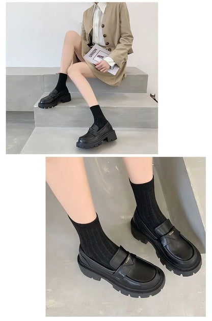 Women's Summer Footwear Loafers Shoes for Woman 2025 Office Round Toe Black Low Heel Elegant with Discount Genuine Mark Stylish